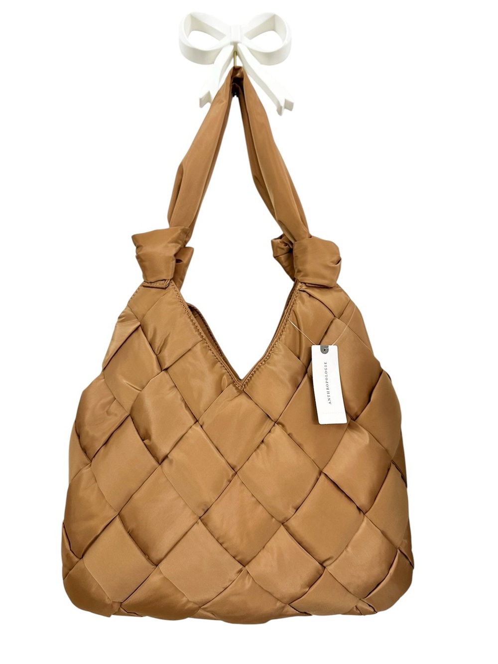 NWT Anthropologie Bag Tan Puffer Woven Two Strap Shoulder Purse